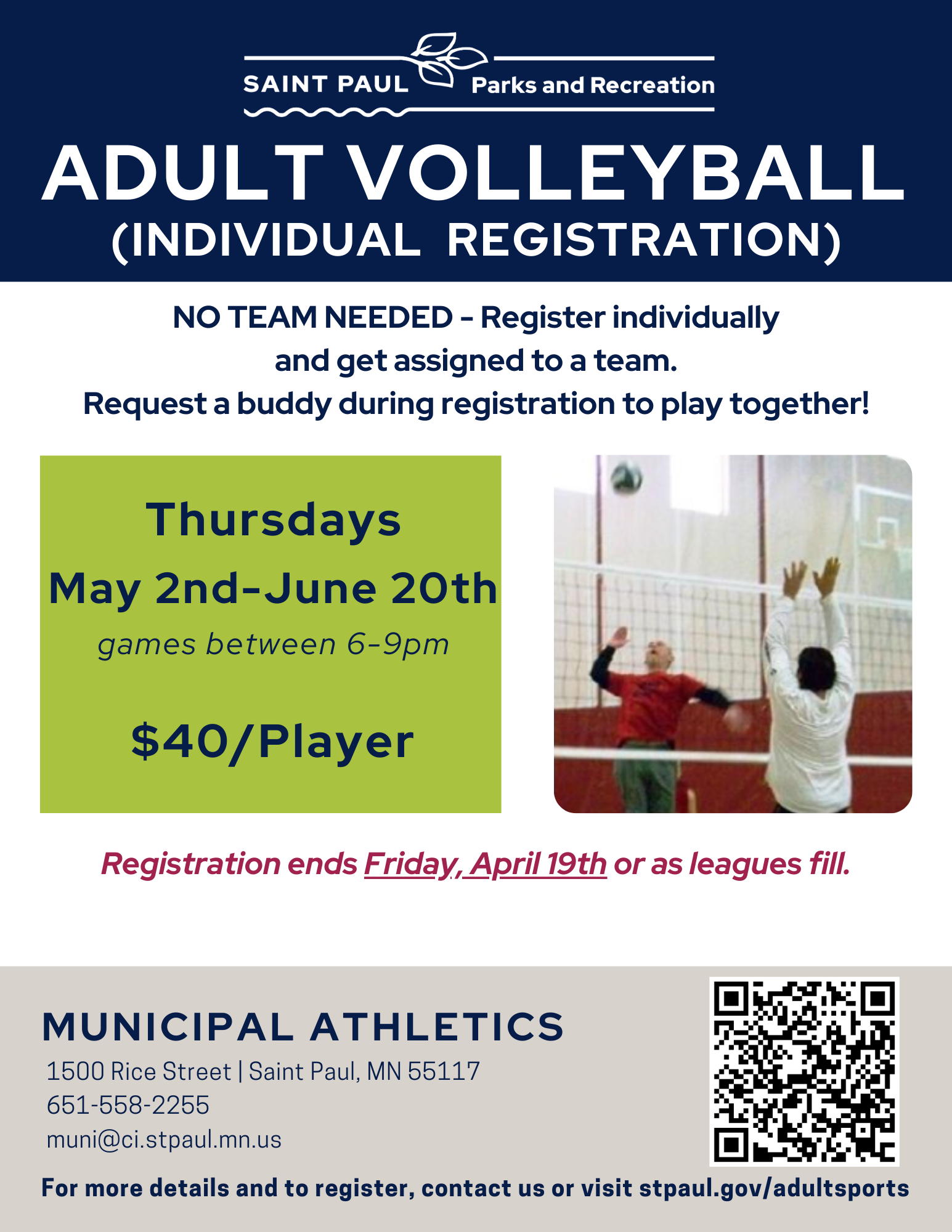 Adult Volleyball Individual Registration Flyer