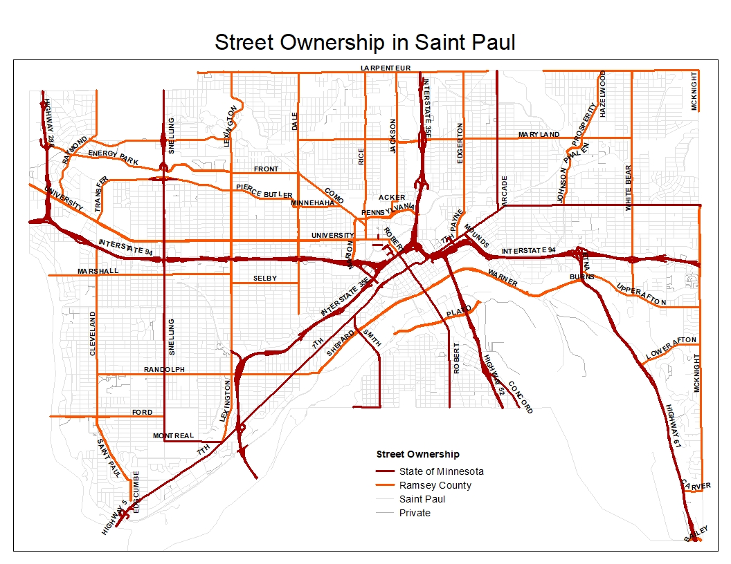Map displaying ownership of streets in Saint Paul