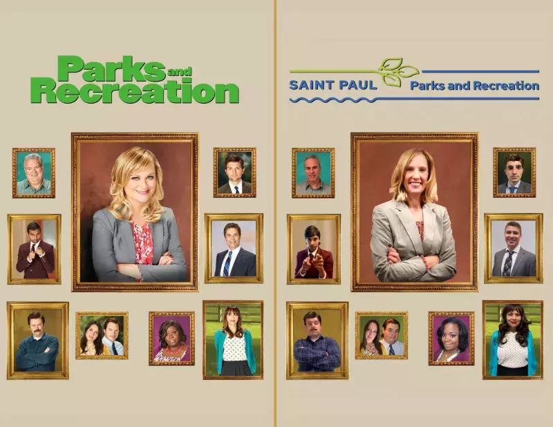 Saint Paul Parks & Rec re-enacts a photo from the TV show "Parks & Rec"