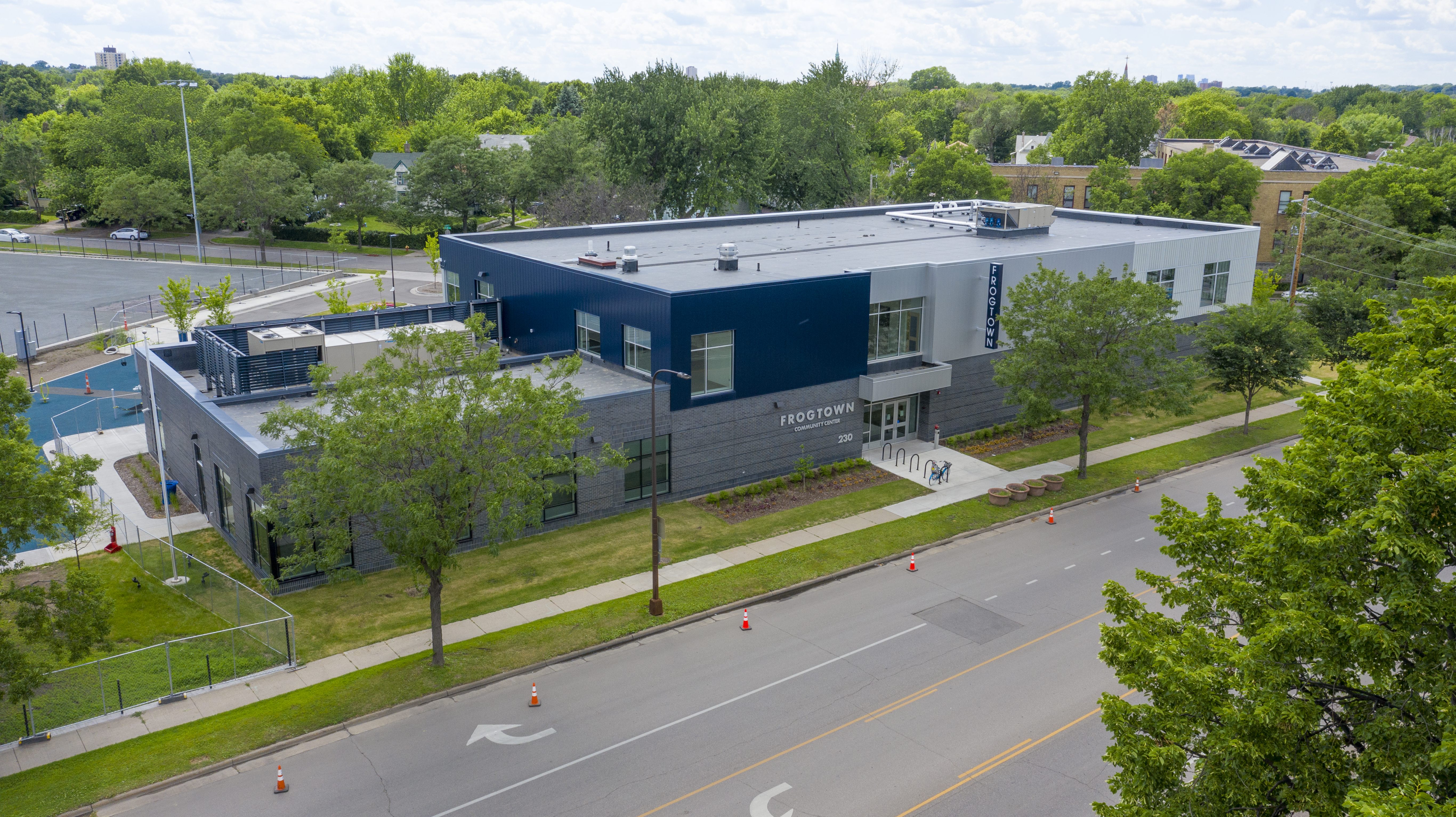 Image of Frogtown Community Center and outside area taken from air