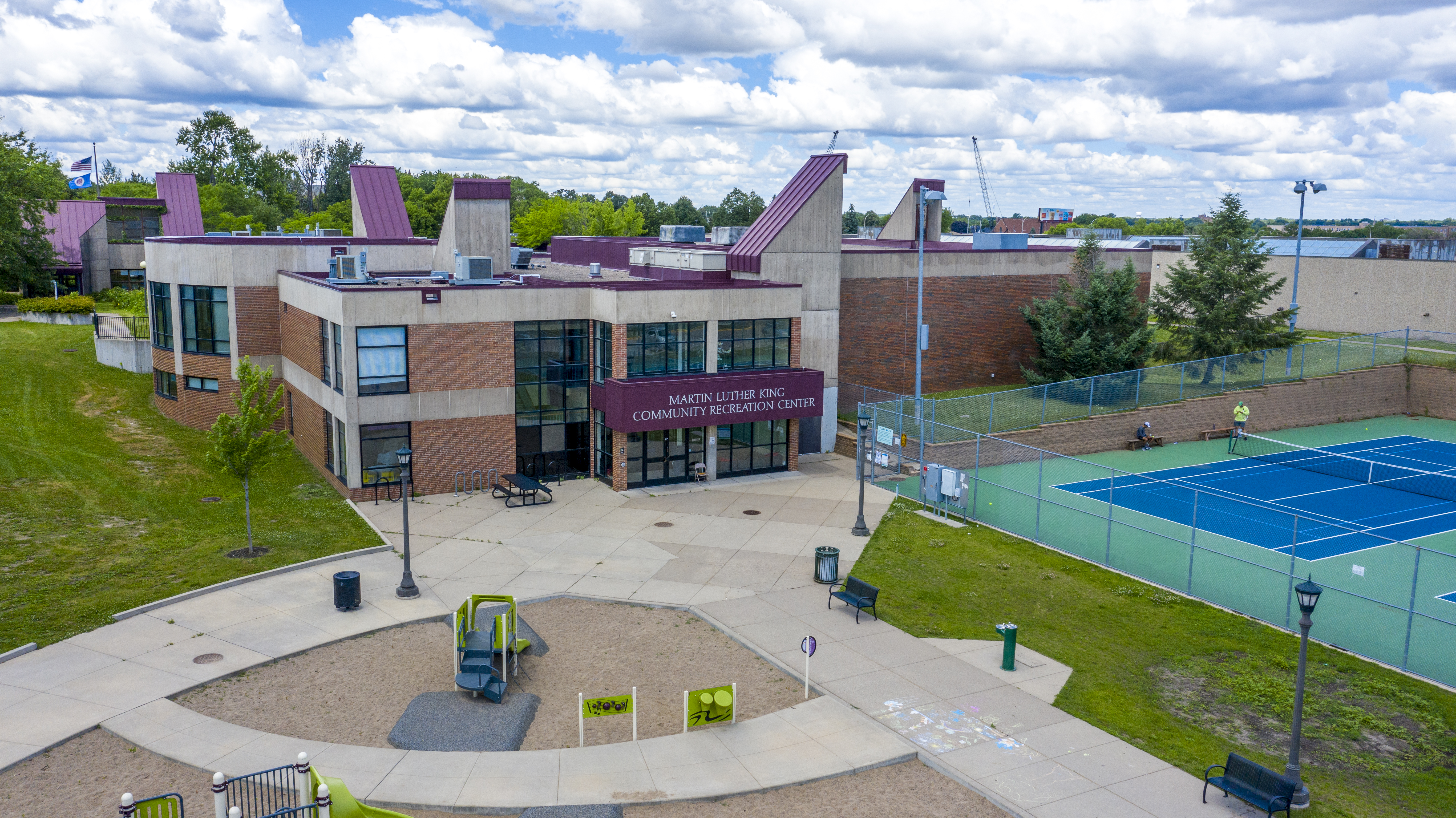 Image of MLK Recreation Center and outdoor area taken from air