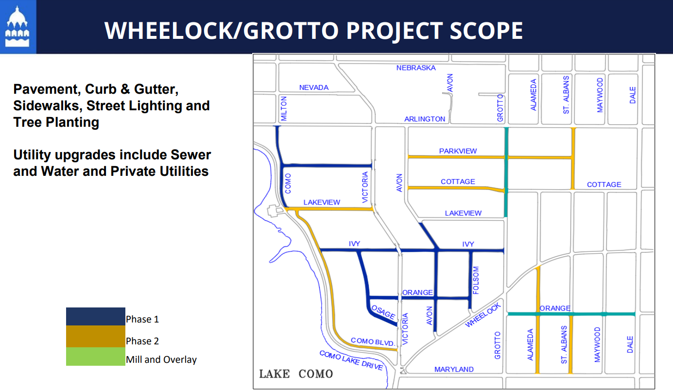 Map showing the Wheelock-Grotto reconstruction area with phases 1 and 2