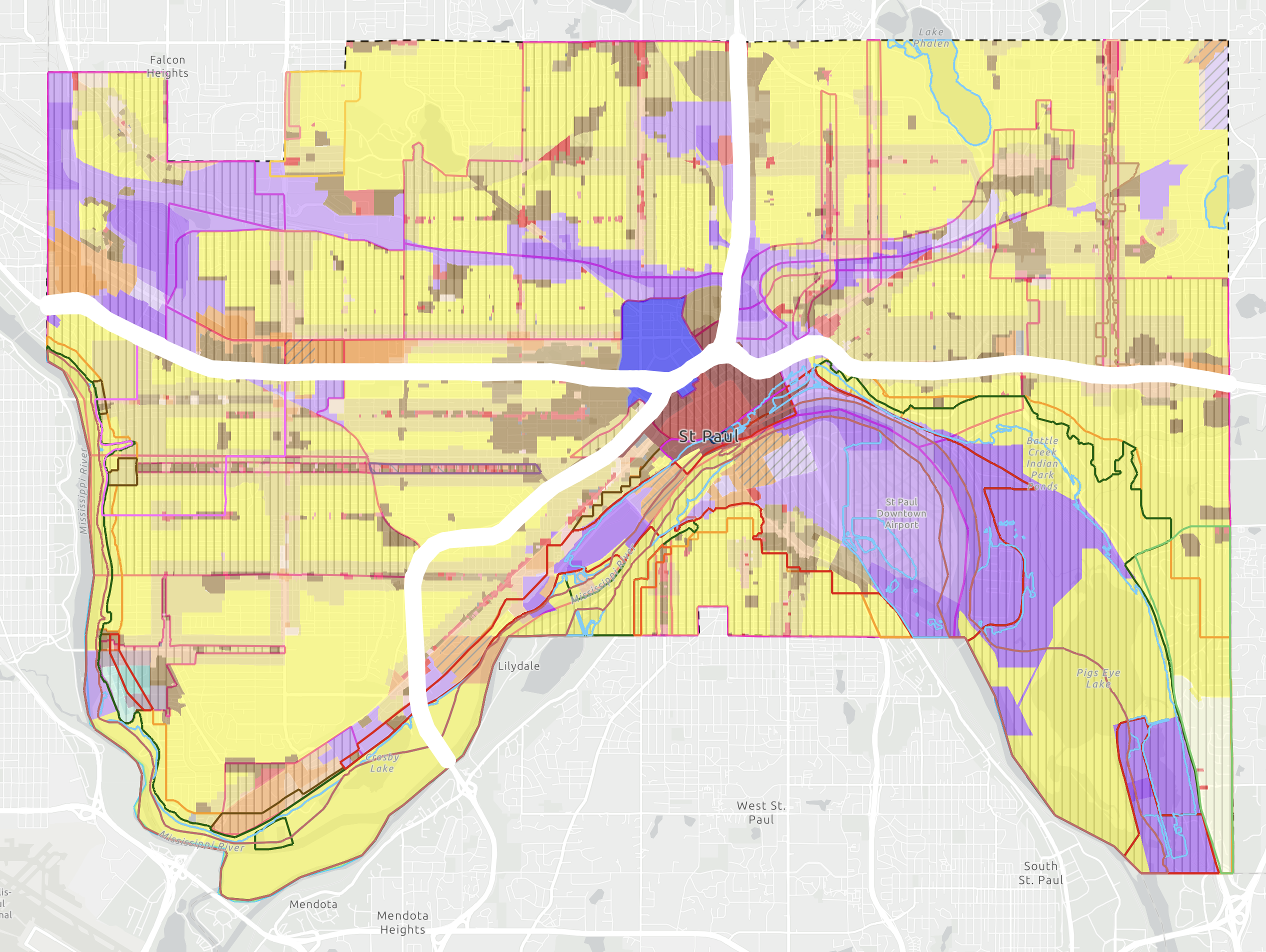 A screenshot of the Saint Paul zoning map.