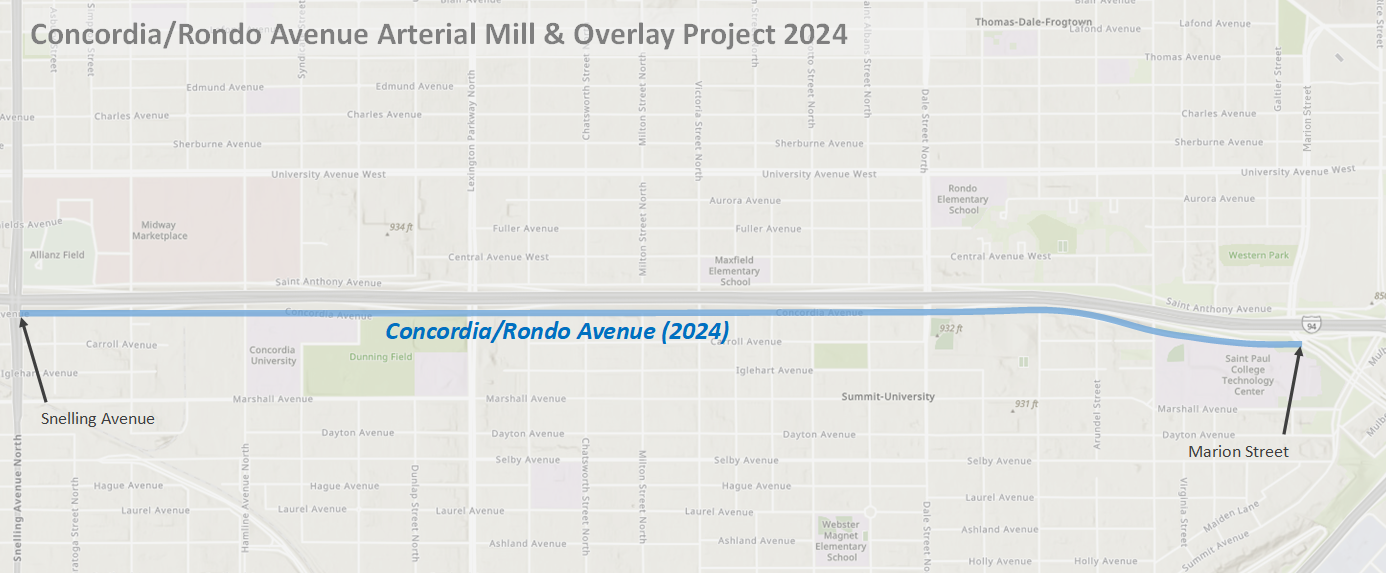 Map showing Concordia-Rondo mill and overlay project area for 2024