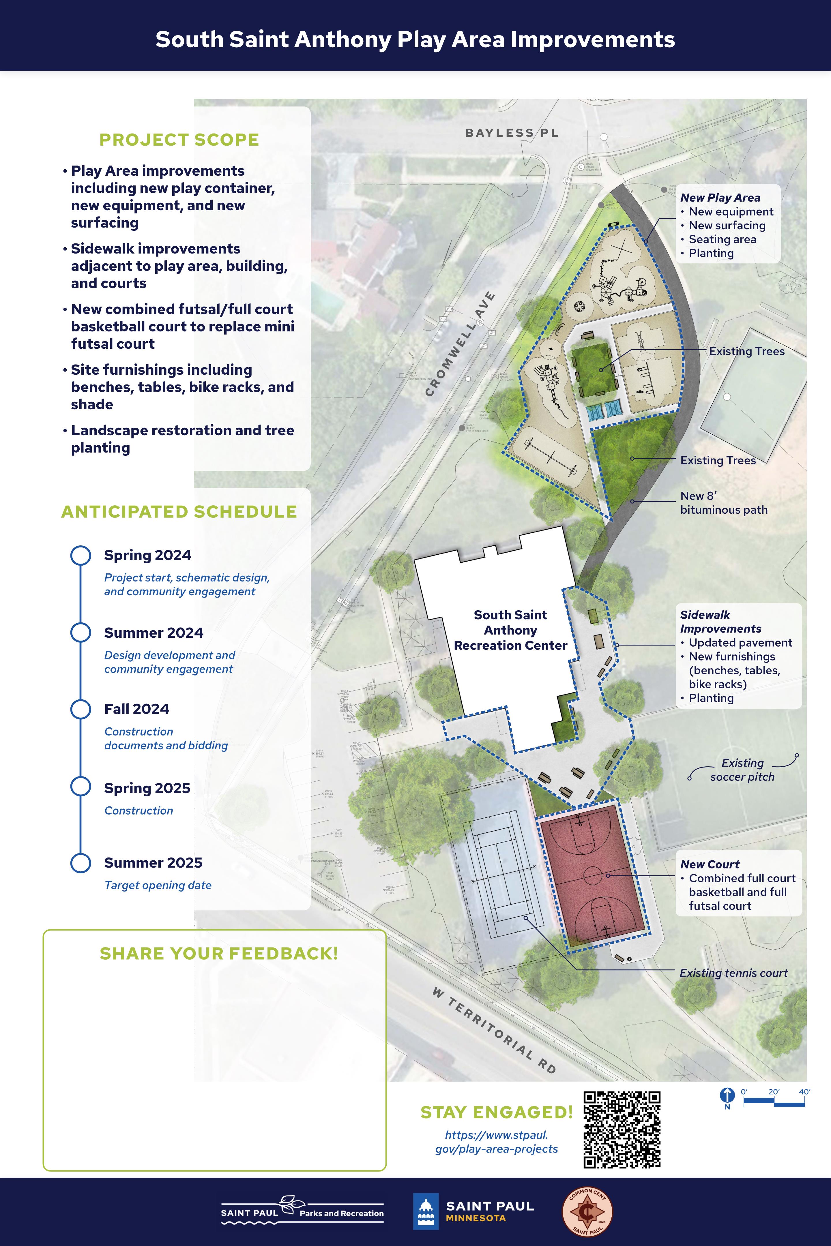 Concept plan, project scope, and project schedule for the South Saint Anthony Park play area improvements project