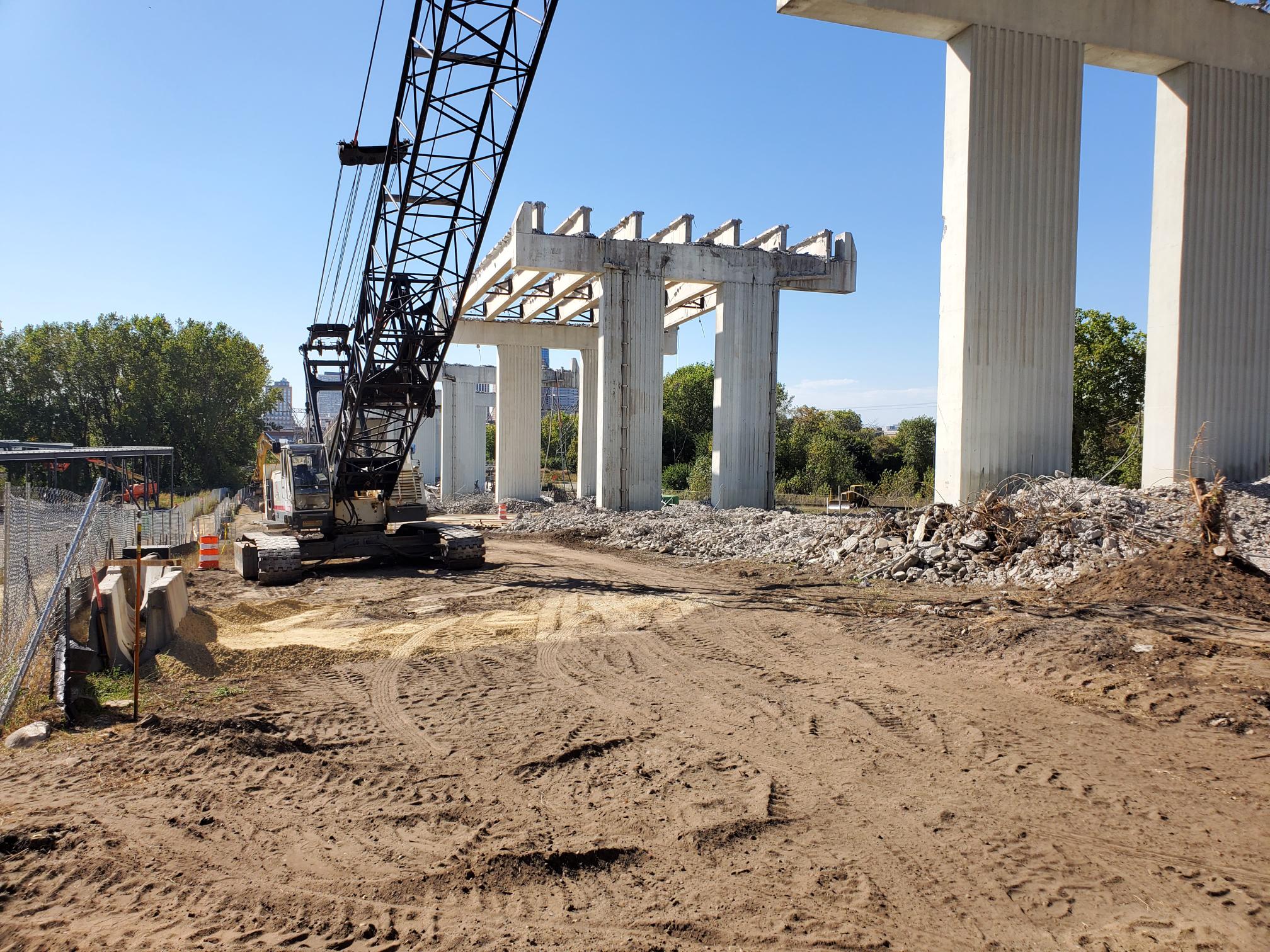 Demolishing concrete bridge