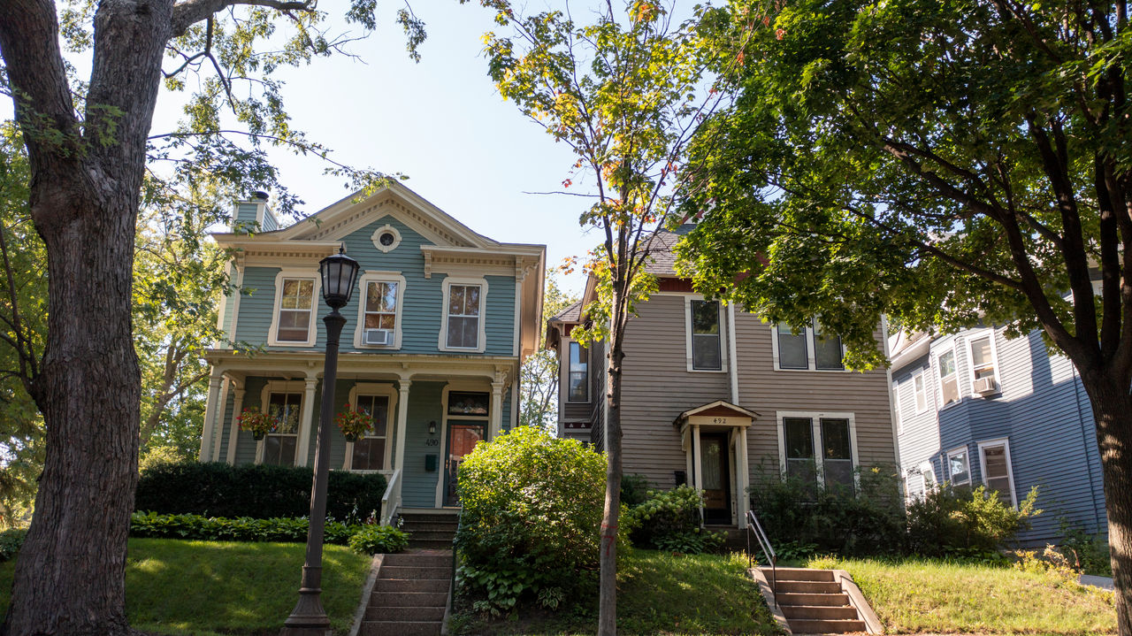 Houses on a street in the Rondo neighborhood.