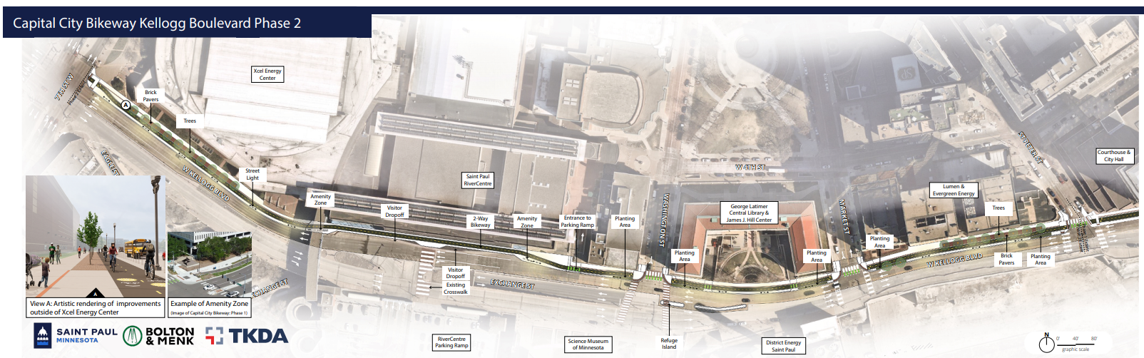 Image showing the layout for the Capital City Bikeway Phase 2 on Kellogg Boulevard