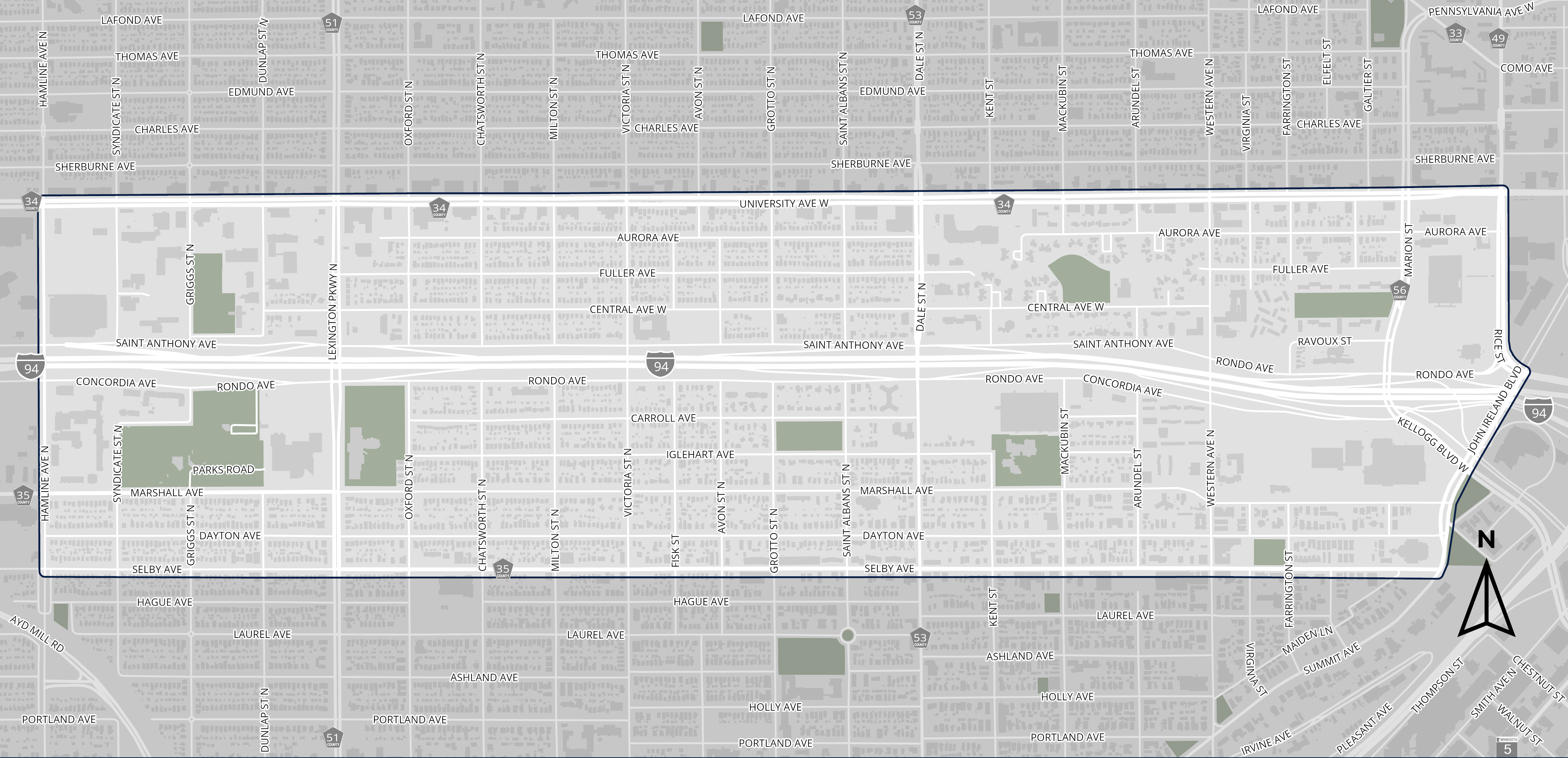 Map showing the Rondo streets study area