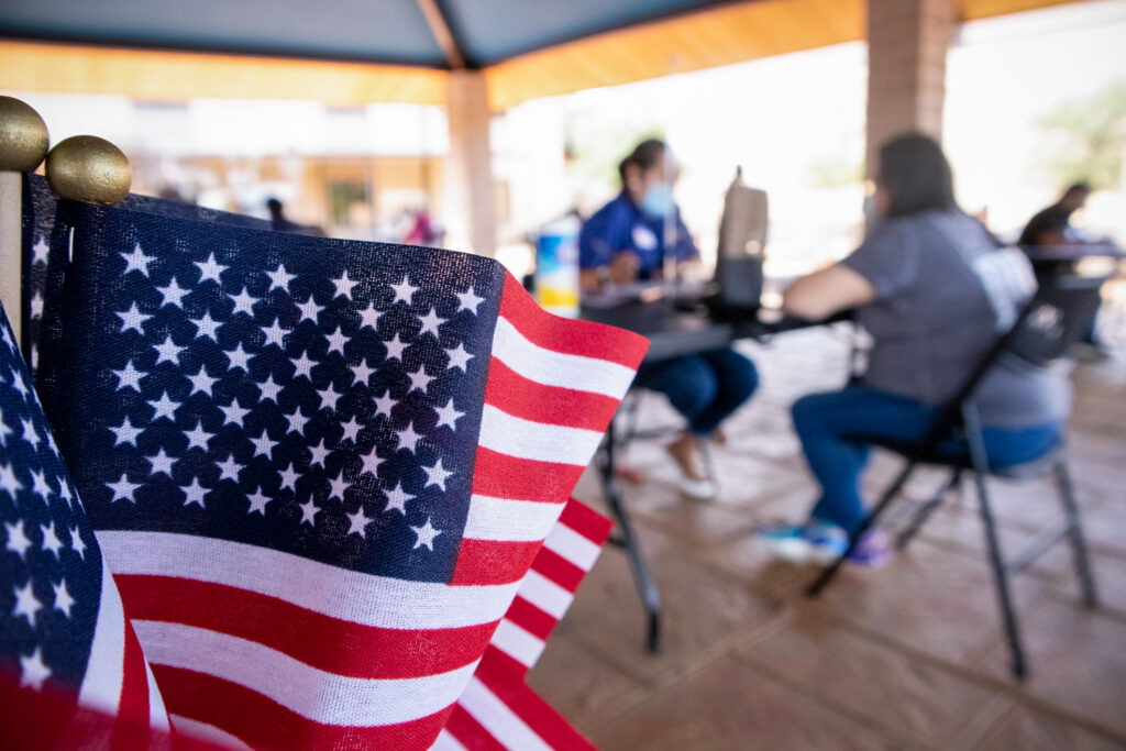 American flag at a resource fair