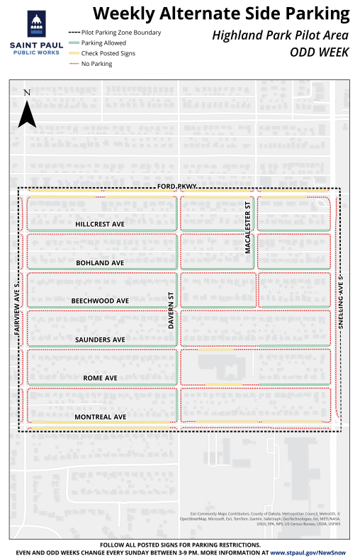 Map showing the ODD side parking for Highland Park pilot