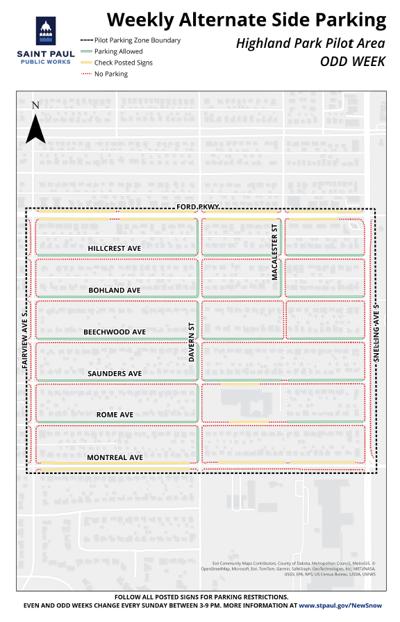 Map showing the ODD side parking for Highland Park pilot