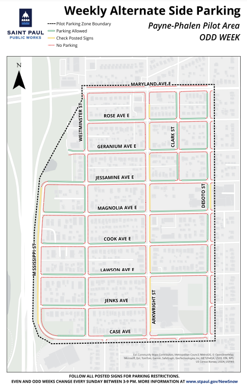 Map showing the ODD side parking for Payne-Phalen pilot