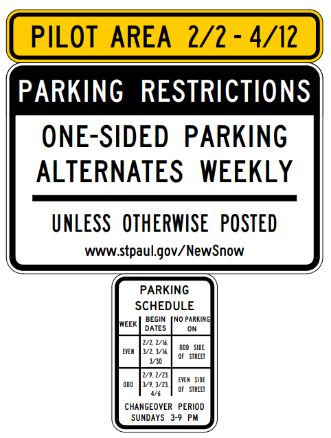 Sign for pilot area for one-sided parking alternates weekly