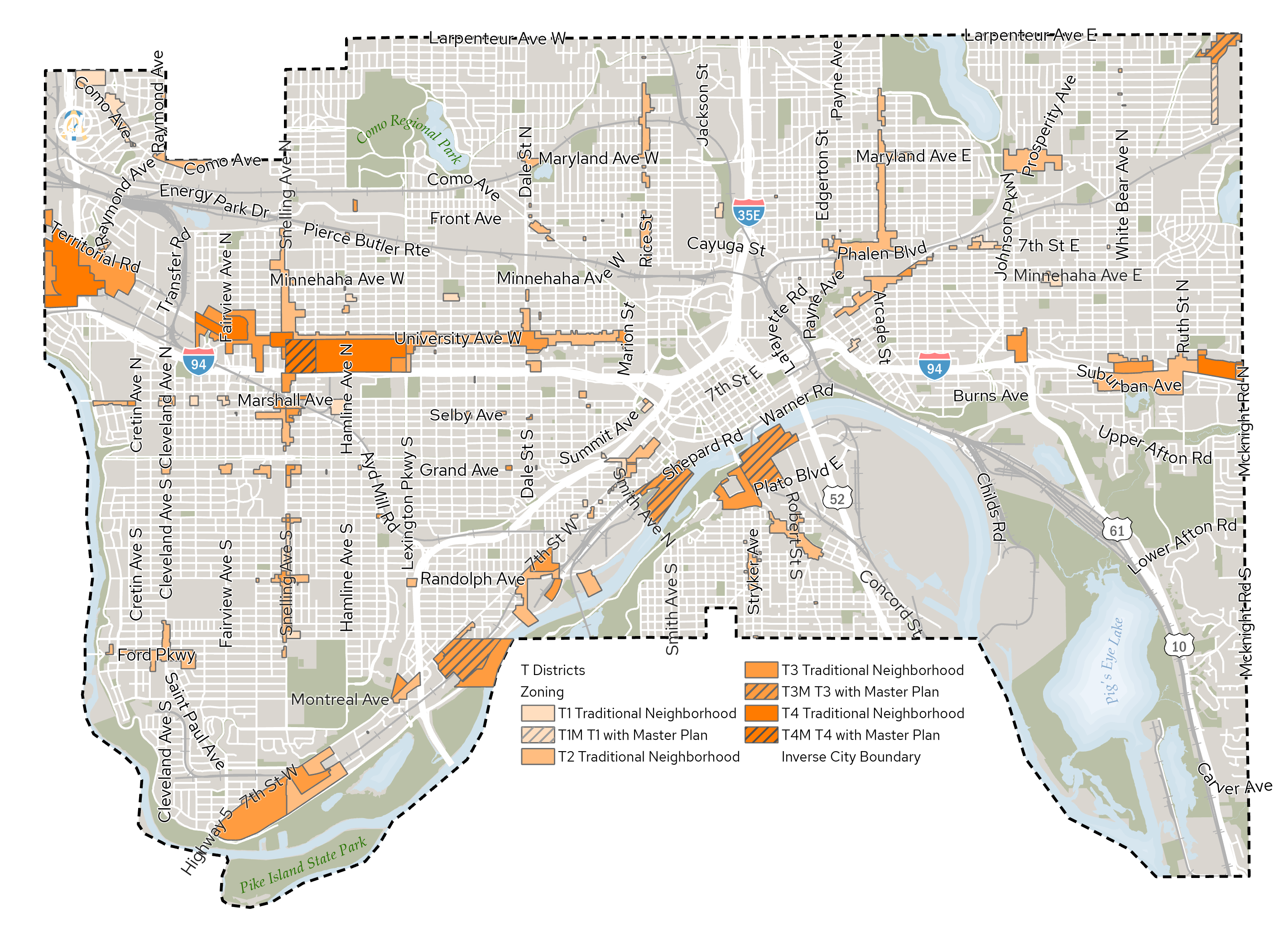 T Districts Study Area Map - updated January 16, 2025