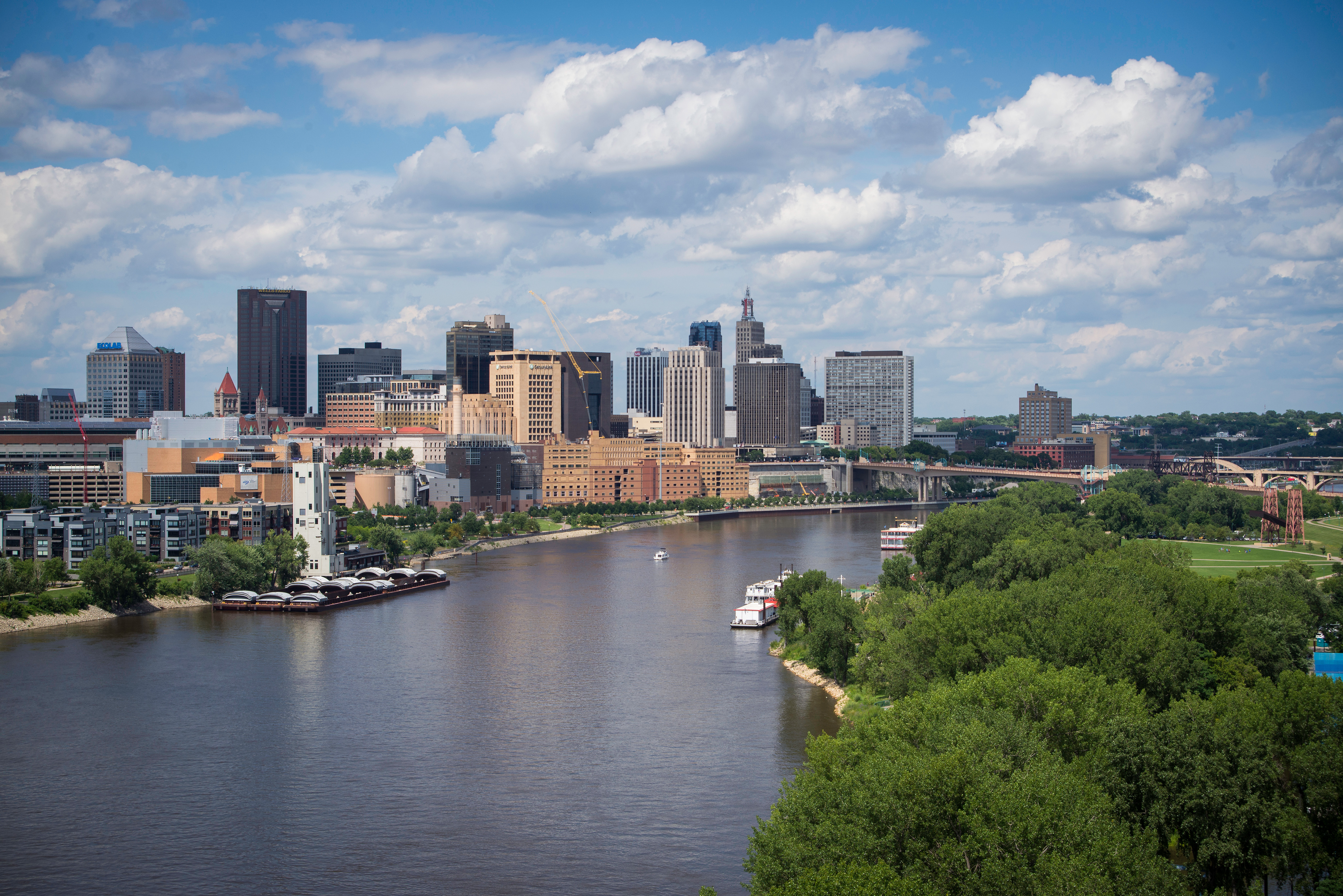 Drone shot of downtown Saint Paul