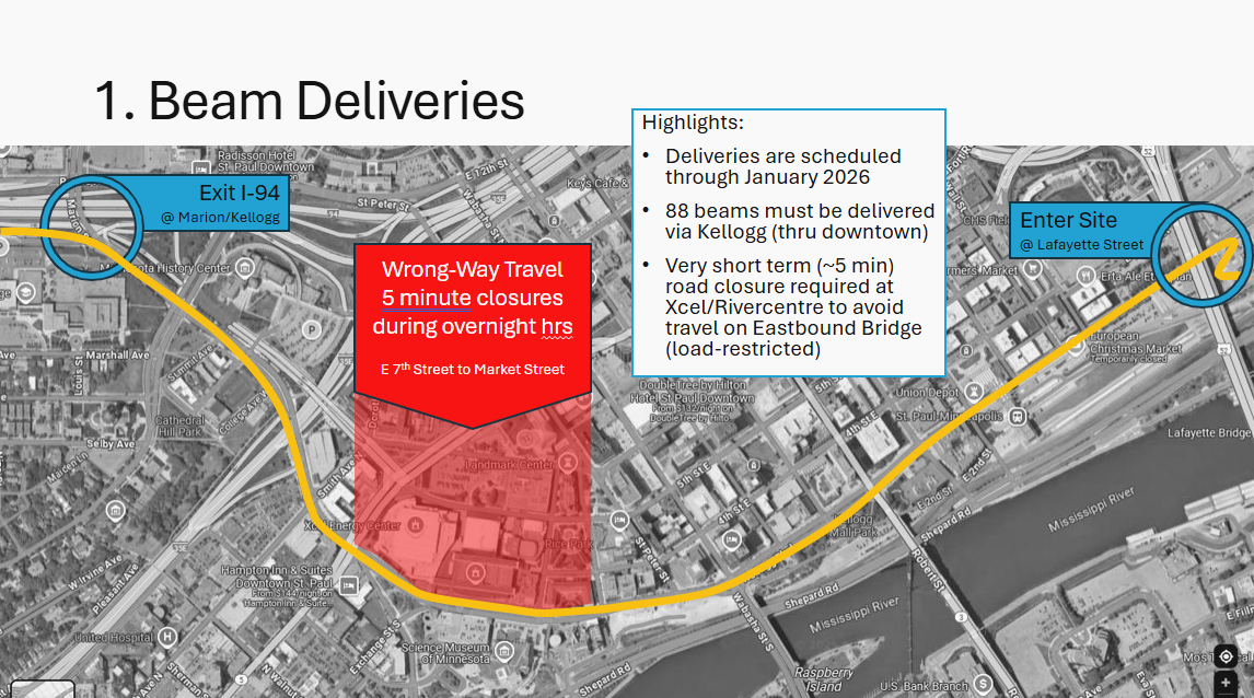 Map showing bean delivery route on Kellogg Boulevard