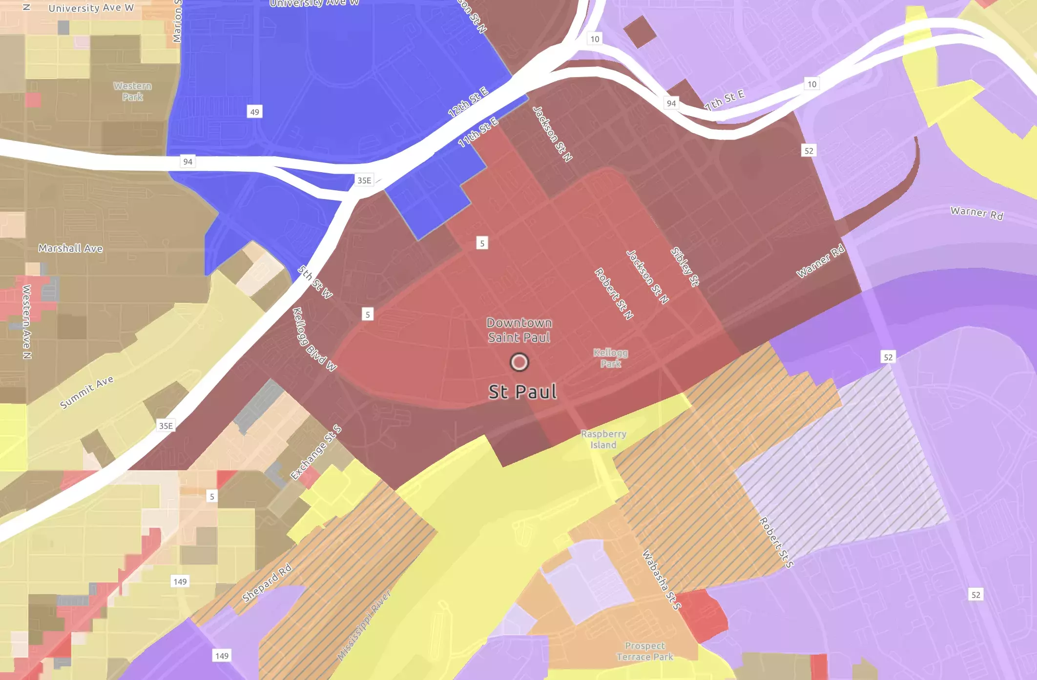 Screenshot of Saint Paul zoning map showing the location of the City Hall Annex