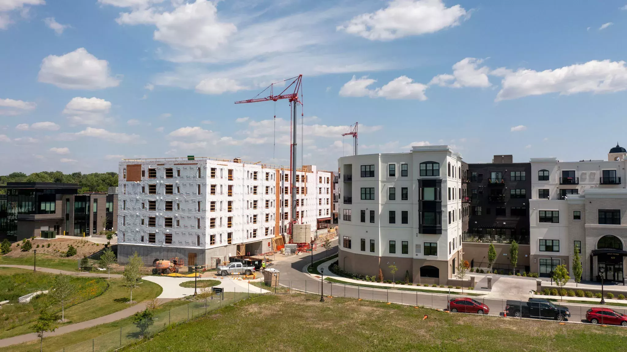 New multi-unit housing under construction at the Highland Bridge development.