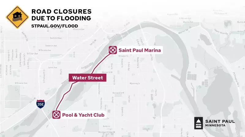 Road Closure Map indicating the closure of Water Street in Saint Paul 