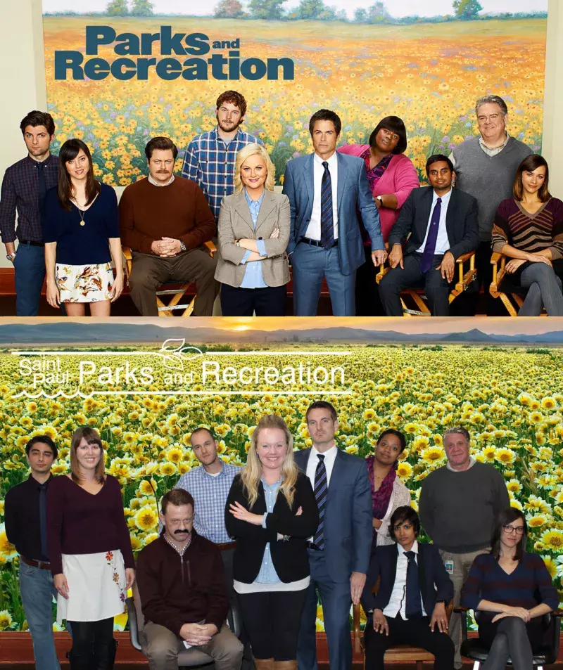 Saint Paul Parks and Recreation staff dressed up as the cast of the TV show Parks and Recreation. 