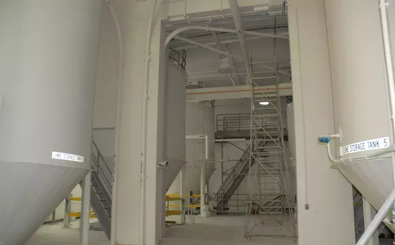 Lime holding tanks in SPRWS water treatment building