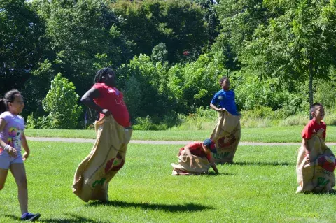 Children in a sack race