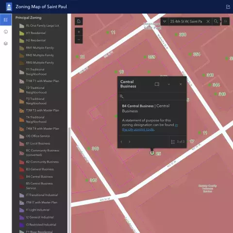 Screenshot showing the City Hall Annex zoning on online zoning map