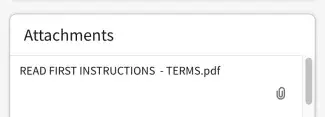 A screenshot from the supplier portal showing “Attachments: READ FIRST INSTRUCTIONS - TERMS.pdf”