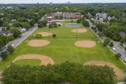 Image of Rice Recreation Center and outdoor area taken from air