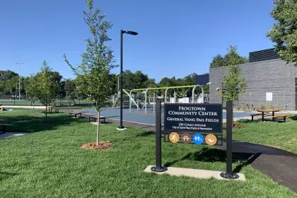 outside grass area of Frogtown Community Center by playground