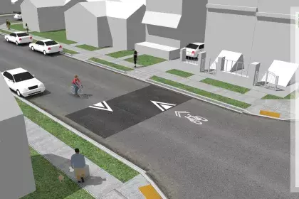 Rendering of a speedbump along a bike boulevard