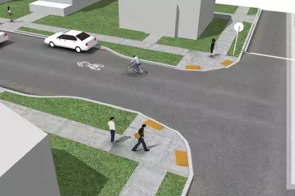 Rendering of a bumpout along a bike boulevard