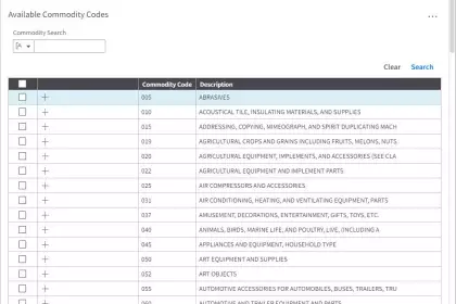 COMMODITY CODES: Check the box of the code you want to pick, and click “Attach.”